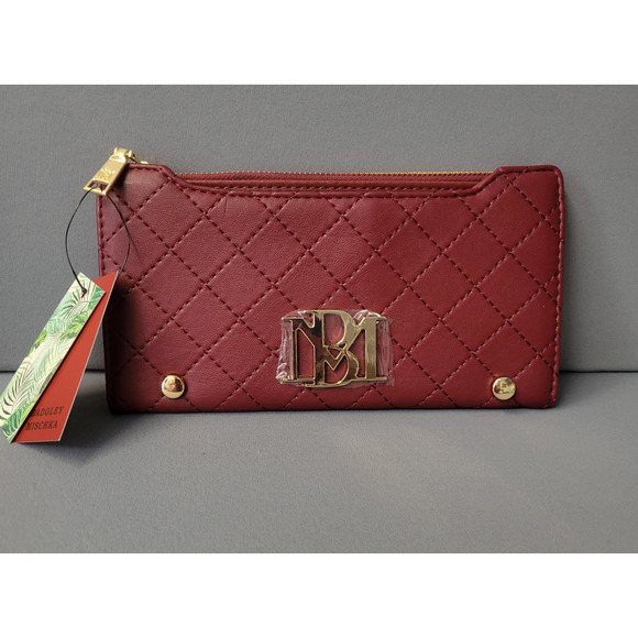 Badgley Mischka Wallet Vegan Leather Cardholder Burgundy Quilted Long - Picture 1 of 15